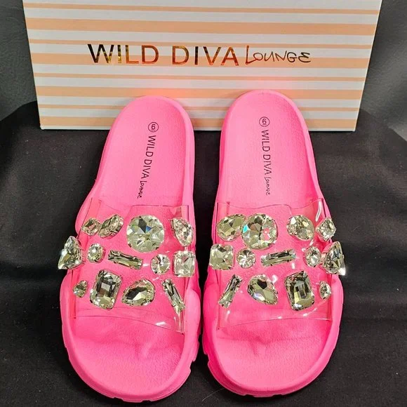 Wild Diva Shoes Wild Diva Lounge York Neon Pink Gemstone Slide